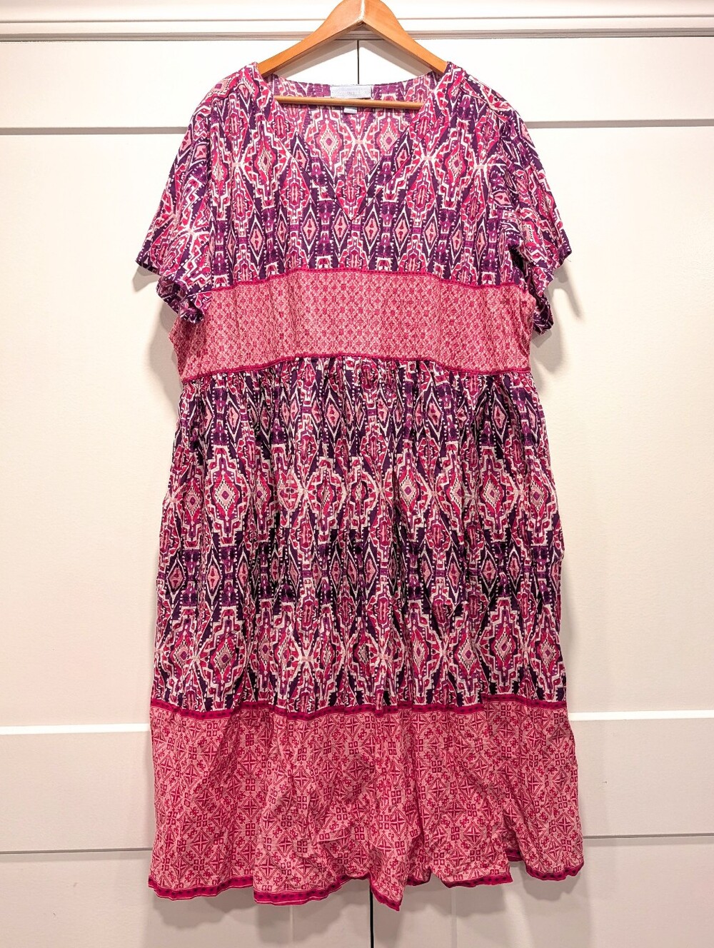 ONLY NECESSITIES Pink & Purple Geometric Print 100% Cotton Dress Size 2X